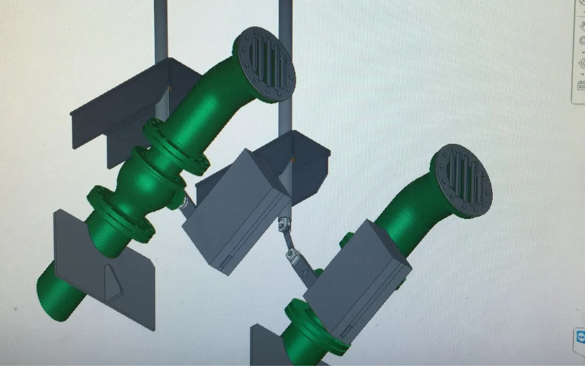 3D model of the reengineered counterweight bypass mechanism in Autodesk Inventor