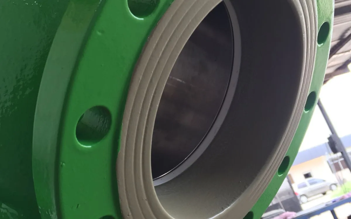 Finished remanufactured 8-inch floating ball valve with new seat, recoated for submerged service
