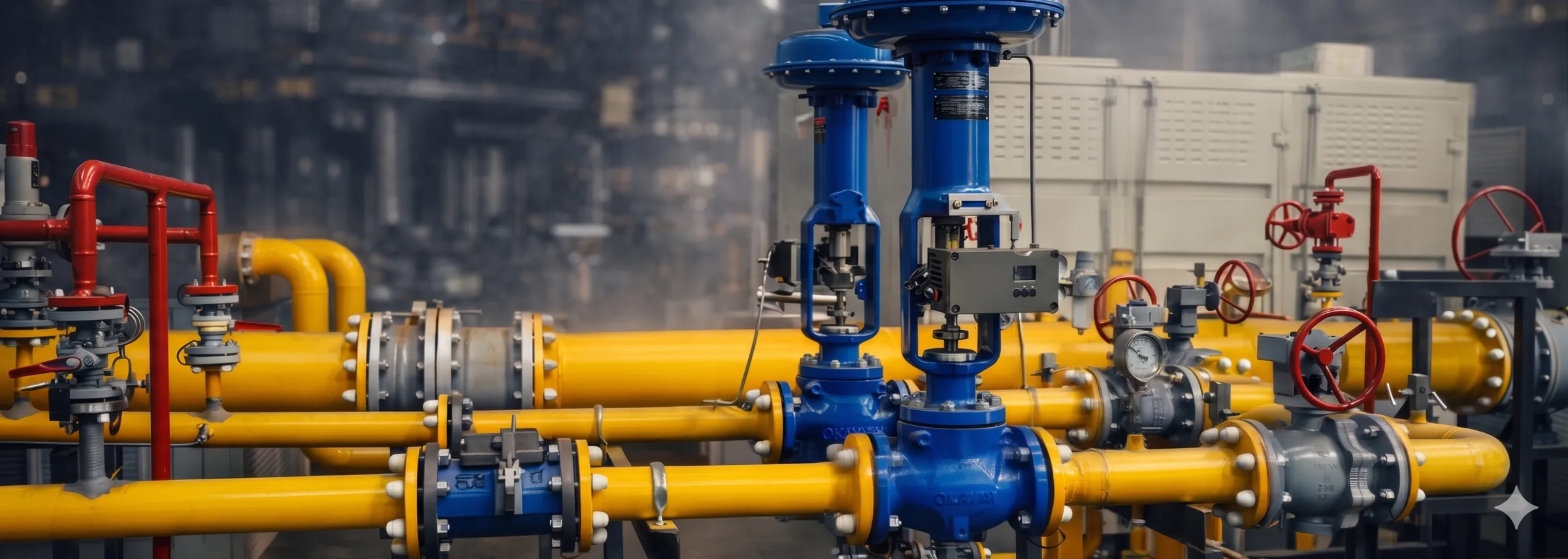 Okaway control valves on a process plant pipeline