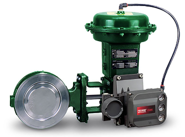 Fisher High-Performance Butterfly Valve (HPBV) equipped with a 1052 pneumatic actuator and DVC6200 digital valve controller, ensuring efficient flow regulation in industrial systems.